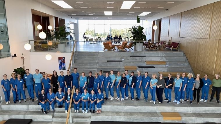 Sundhedsfaglige mennesker i opstilling på trappe