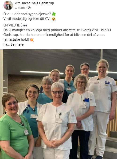 Billedet viser et skærmdump fra Facebook med en gruppe medarbejdere på Øre-Næse og Halskirurgi